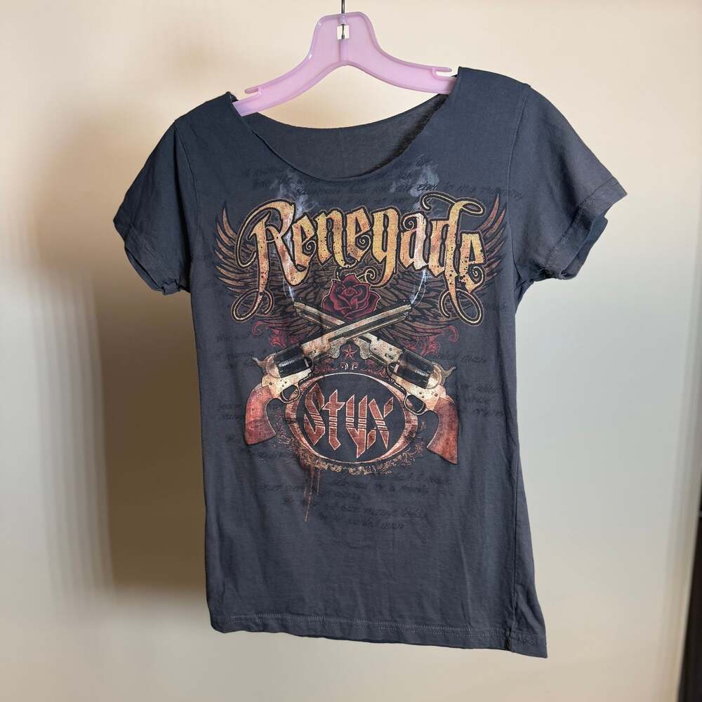 Styx Renegade 2014 North American Tour Skull & Guns Graphic T-Shirt Cut Off